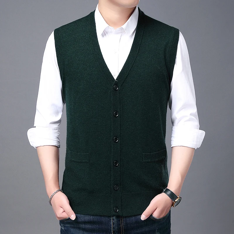 LANGBEEYAR 2022 High Quality New Autum Winter Fashion Brand V Neck Knit Korean Vest Christmas Sweater Men