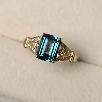 

S925 Sterling Silver Zircon Blue Tourmaline Ring Rose Gold Diamond Inlaid Super Flash Dark Blue Main Stone Lady's Ring