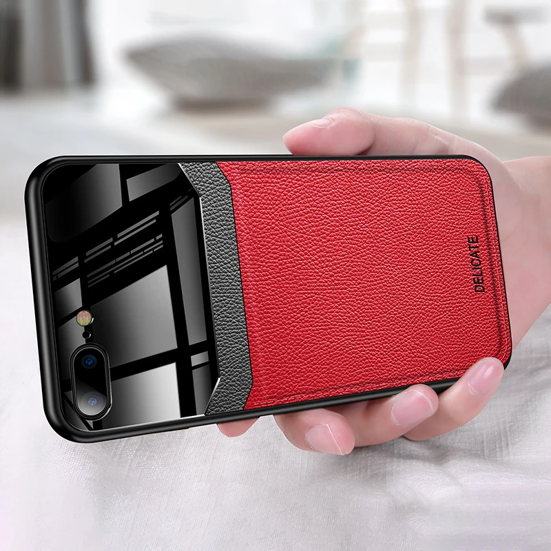 

For IPhone 7 Case for IPhone X XR Xs Max Case Glass Leather Shockproof Soft Edge Cover for IPhone 8 7 Plus 11 5.8 6.1 Case