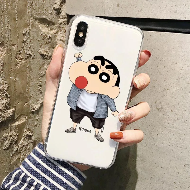 Японский с рисунками из мультфильма «курэён Син-тян»; мягкий силиконовый прозрачный чехол для телефона для iPhone X XR XS MAX 11pro 7 8 6splus 5S SE чехол-накладка