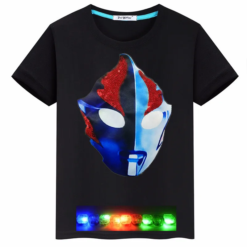 Одежда для мальчиков, футболка с человеком-пауком, супергероем, светодиодный, с глазами, забавные летние топы для мальчиков, хлопковая футболка для мальчиков, одежда для детей - Цвет: as photo