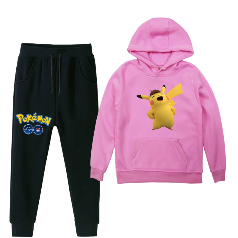 Pokachu тонких листов kawai iToddler костюм для мальчиков, девочек осень-зима Толстовка Повседневное брюки детские, для малышей теплый спортивный комплект для малышей Детская одежда Комплекты - Цвет: 2