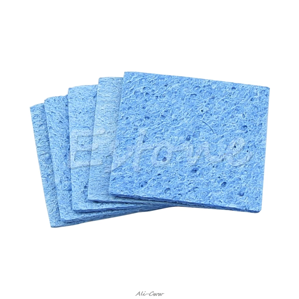 Hot 5pc Soldering Iron Solder Tip Welding Cleaning Sponge Pads Blue Size 6cm*6cm