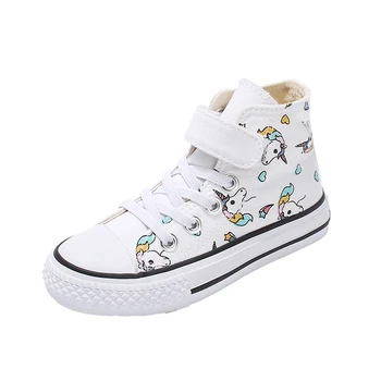 

2019 Girls Unicorn Boots Rainbow Vulcanized Canvas Boots Big Girls and Boys Sneakers Winter Ankle Boots Hook & Loop Shoes 25-38