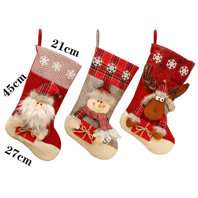 Christmas Stocking Large Xmas Gift Bags Fireplace Decoration Socks New Year Candy Holder Christmas Decor for Home 4