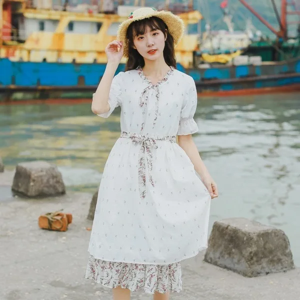 

New Style Summer-Literature And Art Hipster Mid-length Loose Version Joint Printed First Love Dress Children S27386