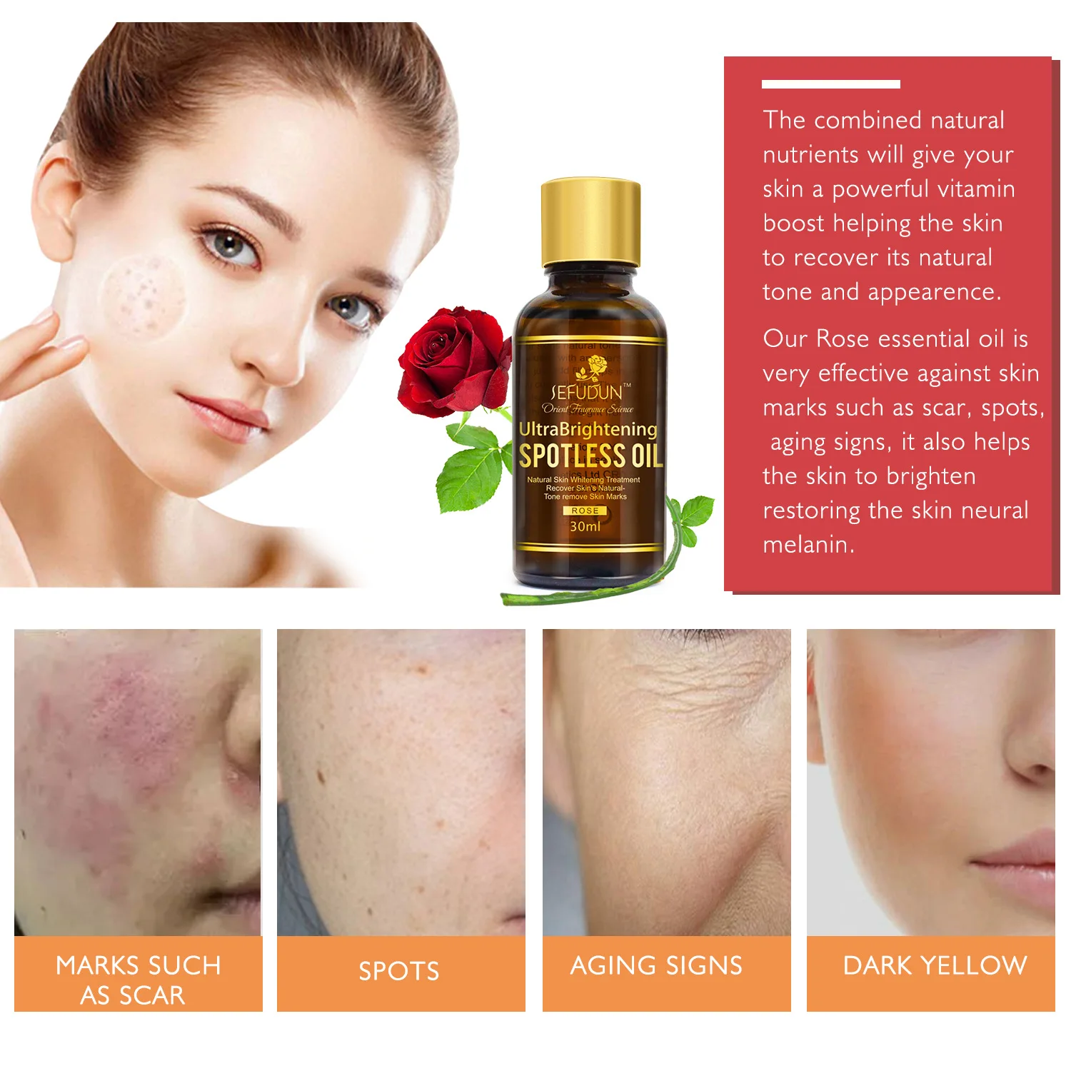 Natural Rose whitening Essential Oil Anti-wrinkle Extract Acne Removal Scars Marks Treatment Essential Oil for Any Skin Care