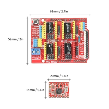 

New CNC Shield Expansion Board for V3 Engraver + 4pcs A4988 Stepper Motor Driver Module with Heat Sink for Arduino 3D Printer