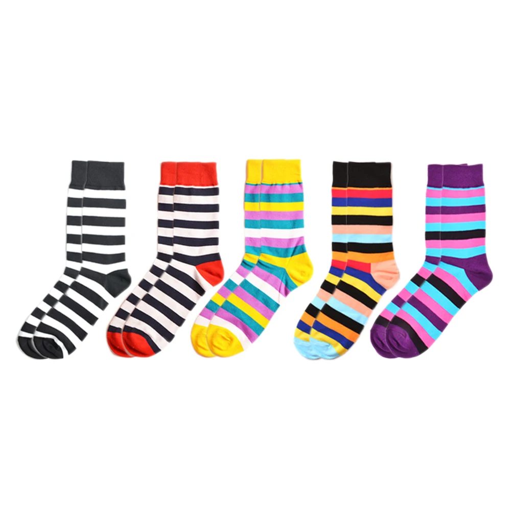 

5 Pairs Stripe Cotton Socks Set Personality Portable Creative Lovers Adults Socks