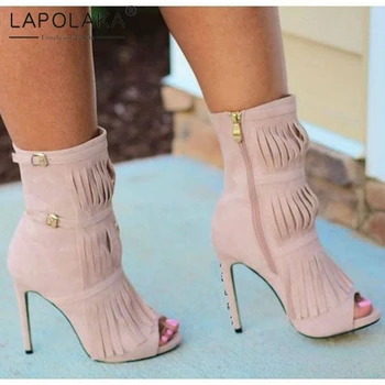 

Lapolaka 2020 Hot Sale Plus Size 47 Peep Toe Zip Up Summer Sandals Woman Shoes Thin High Heels Concise Shoes Lady Sandals