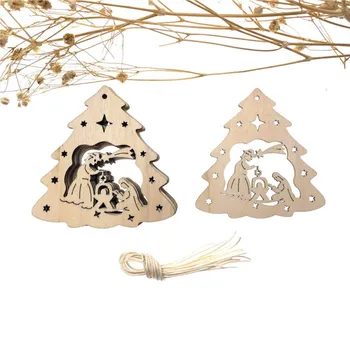

Natural Wood Craft Exquisite Christmas Pendant Hanging Ornament Reindeer Xmas Tree Snowflakes New Year Home Decor 2020 New 10pcs