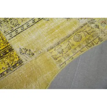 

195x195 Cm Yellow Handmade Round Patchwork Rug-6x6 Ft