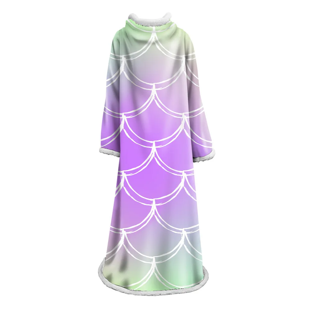 

Mermaid Scales Printed Thicken Square Sleeve Blanket Super Soft Warm Comfortable Plush Sofa Bed Cover Throw Sofa Towel Bedspread