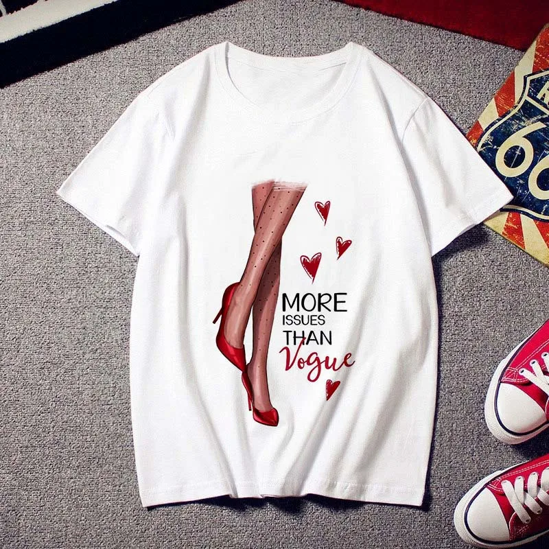 Women T shirt Fashion High heels printed Tees Tops clothing New Summer t-shirt Harajuku personality Thin section tshirt female