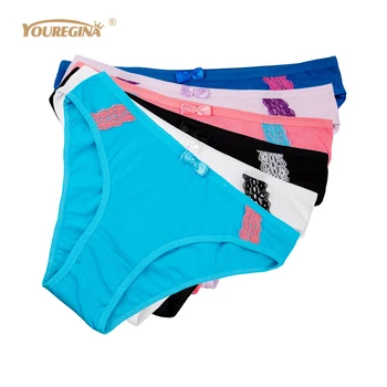 

Underwear Women Cotton Panties Cotton Briefs Low Rise Secy Lace Patchwork Underpants for Ladies 6 pcs/lot