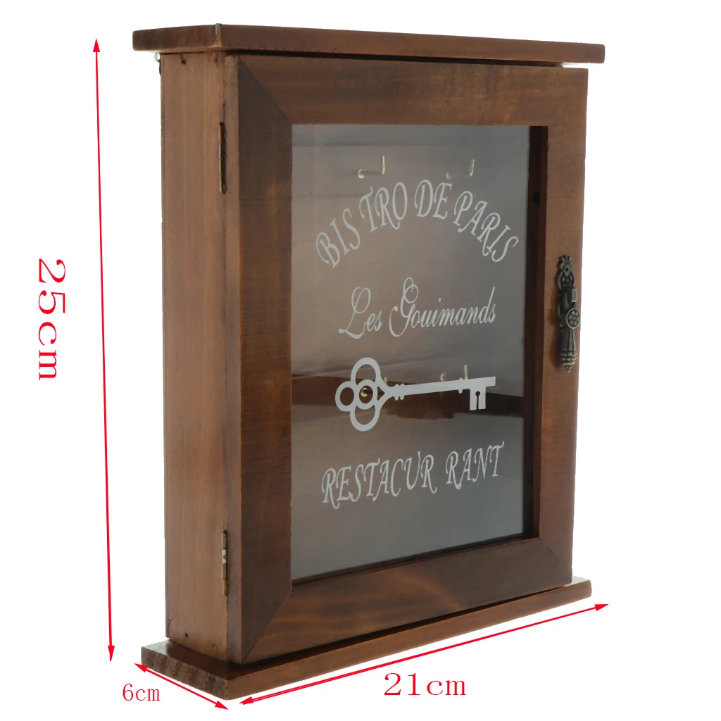 Pastoral Style Key Cabinet Wooden Key Holder Box Decorative Key Rack with 6 Hooks, 21x6x25cm Pastoral Style Key Cabinet Wooden Key Holder Box Decorative Key Rack with 6 Hooks, 21x6x25cm
