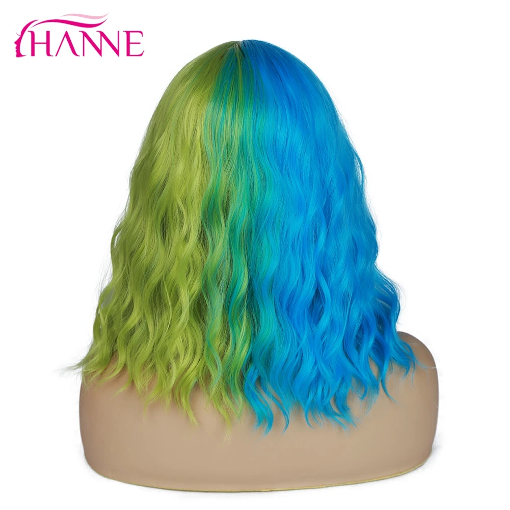 HANNE Synthetic Wig Blue and Green Two Color for Halloween Heat Resistant Fiber Wig Women Cosplay Or Party Wig