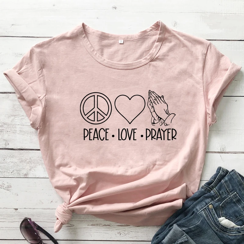 

Peace Love Prayer T-shirt Spirtual Christian Church Tshirt Aesthetic Women Graphic Inspirational Kindness Top Tee Drop Shipping