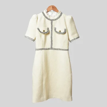 

Women Dress 2019 Autumn and Winter New Temperament Small Fragrance Lace Collar Stitching Slim Dress