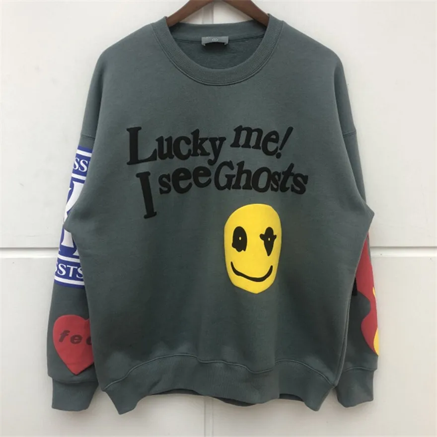 

New Kanye West Lucky Me I see Ghosts Sweatshirts 3D Printed Blue Kanye Sunday Service Holy Spirit Hoodies Pullover
