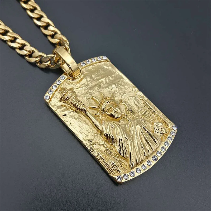 

Wholesale Gold Color Statue of Liberty Pendant Necklaces For Women Jewelry Stainless Steel Necklace Femme Punk Collier Drop Ship