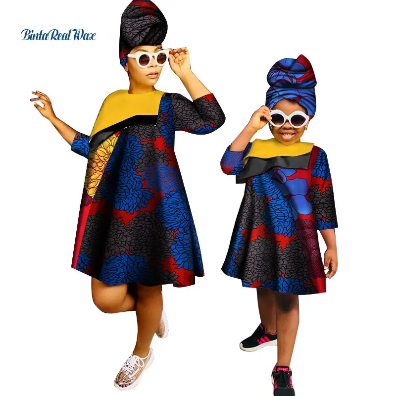 3 African Clothes Ankara Print Dresses for Women Girls Bazin Riche Mom and Daughter Clothes Dashiki African Design Clothing WYQ266 - Color: 3