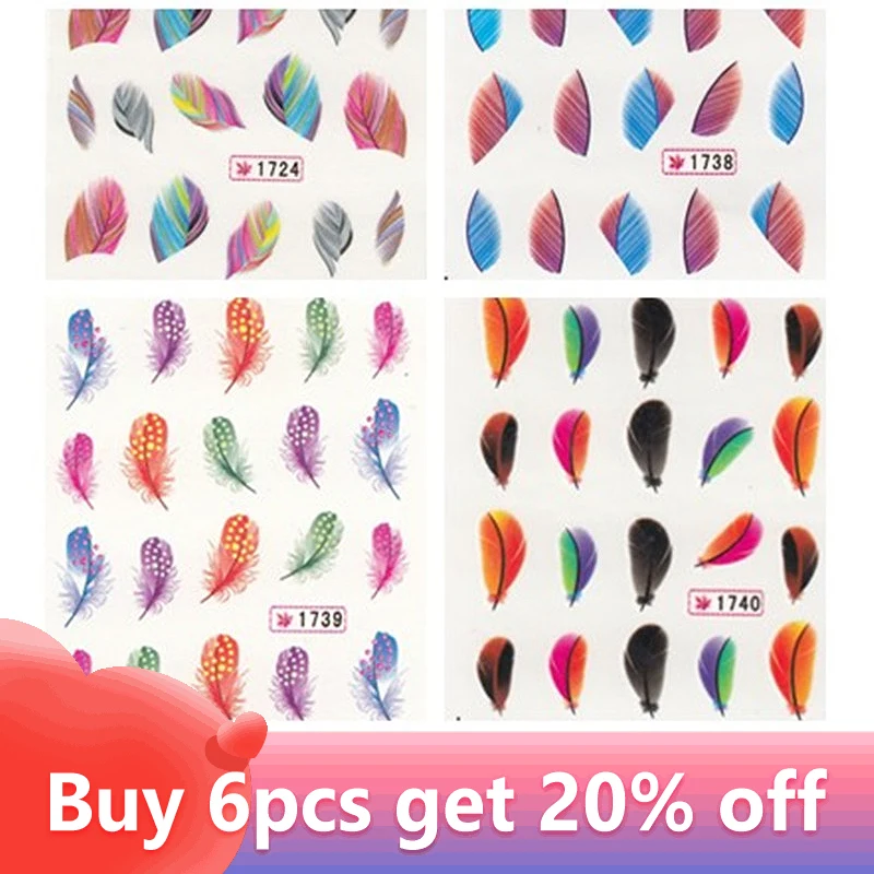 Beautiful Colorful Feather Nail Art Decal Stickers Fashion Tips