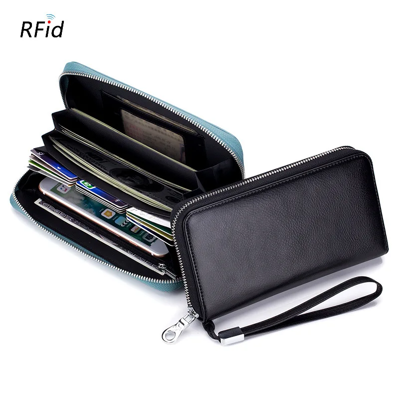 

New Minimalist RFID Blocking Credit Card Holder Genuine Leather Long Business Wallet Travel Organizer Retro Cowhide Zipper Purse