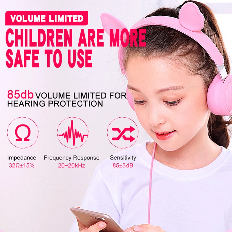Cat Ear Kids Headphone 3 5mm Stereo Safe Volume Earphone Foldable Music Headset for Boys Girls Birthday Gifts