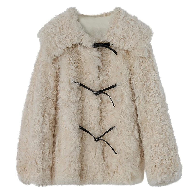 Женские пальто с натуральным мехом, Зимняя мода, натуральный мех ягненка, верхняя одежда, каракуль, овечий мех, теплая и Толстая куртка с длинным рукавом