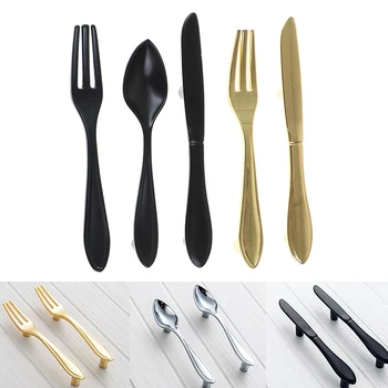 Creative Knife Spoon Fork Design Kitchen Cabinet Pull Handles Drawer Hardware Knobs Door Knob Pulls