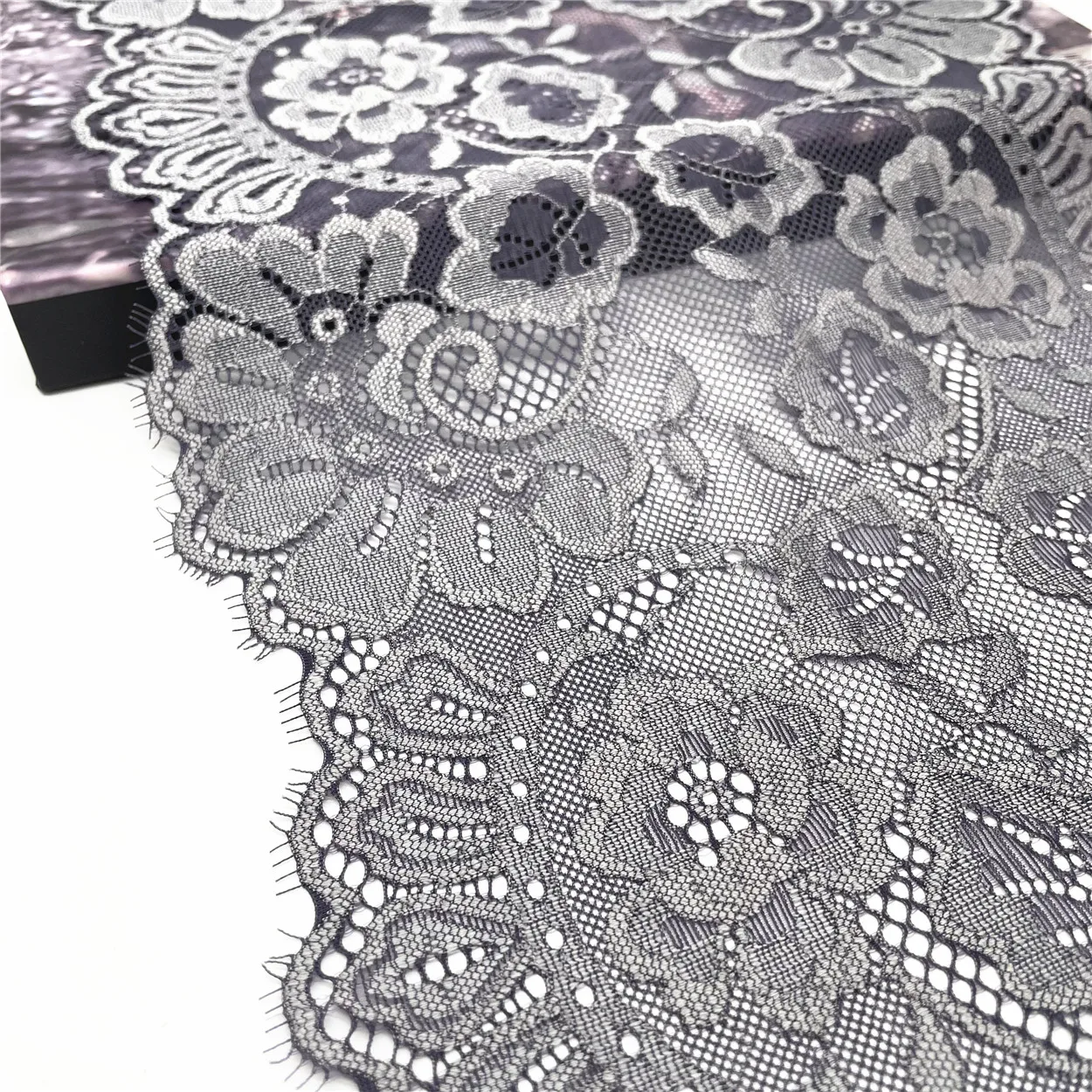 3y/Lot Width 9 inch(23 cm) Dark Grey Elastic Eyelash Lace Trim 3