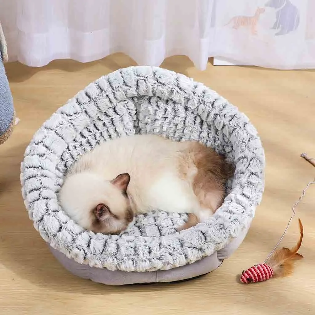 Круглый плюшевый домик для кошек мягкая длинная плюшевая кровать для кошек круглая кровать для собак для маленьких собак Лежанка для котов зимняя теплая Лежанка коврик для щенка