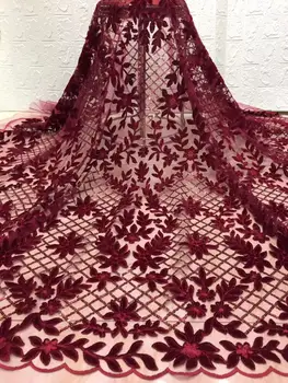 

Beautiful Guipure Lace Fabric 2019 African Velvet Lace Fabric Wine Red Wedding Cord Lace High Quality Lace Fabric X8