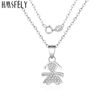 

HMSFELY 925 Sterling Silver Charm Girl Dangles Necklace Gold Pendant For Women's Charms Necklace Gift Jewelry
