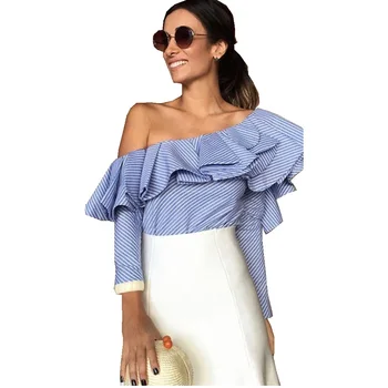 

Ruffles Off the Shoulder Stylish Blouse 2018 Women Trendy Two Layers Ruffles Summer Casual Shirt NEW
