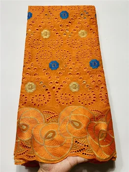

Free shipping (5yards/pc) high quality African dry cotton lace fabric in orange for men and women dress YIN315