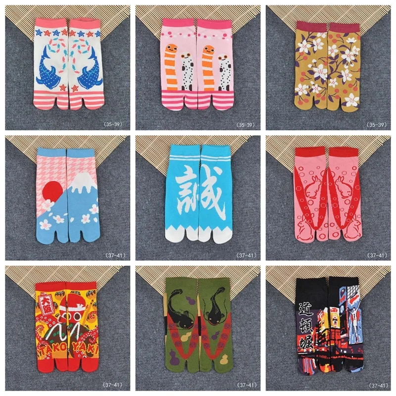 1 пара, женские, мужские, японские, ниндзя, разноцветные, с разрезом, сандалии, средние, короткие, гэта, кимоно, Вьетнамки, носки, смесь хлопка, ZXY9856
