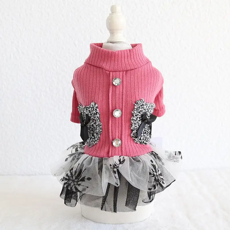 Kawaii зимняя одежда для собак четыре фута одежда для домашних животных Chiwawa jorkie Bomei платья в полоску - Цвет: Красный