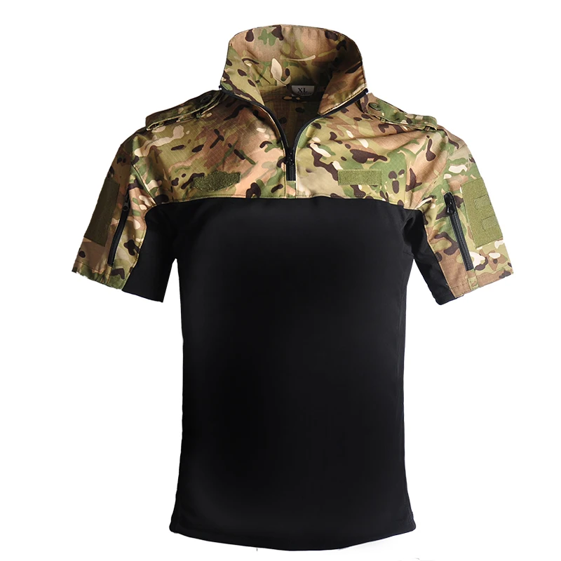 Outdoor Short Sleeve Polo Shirt CP Desert Camouflage Army Tactical Military Uniform Absorb Sweat Hunting Men Combat Army Suit sport t shirt