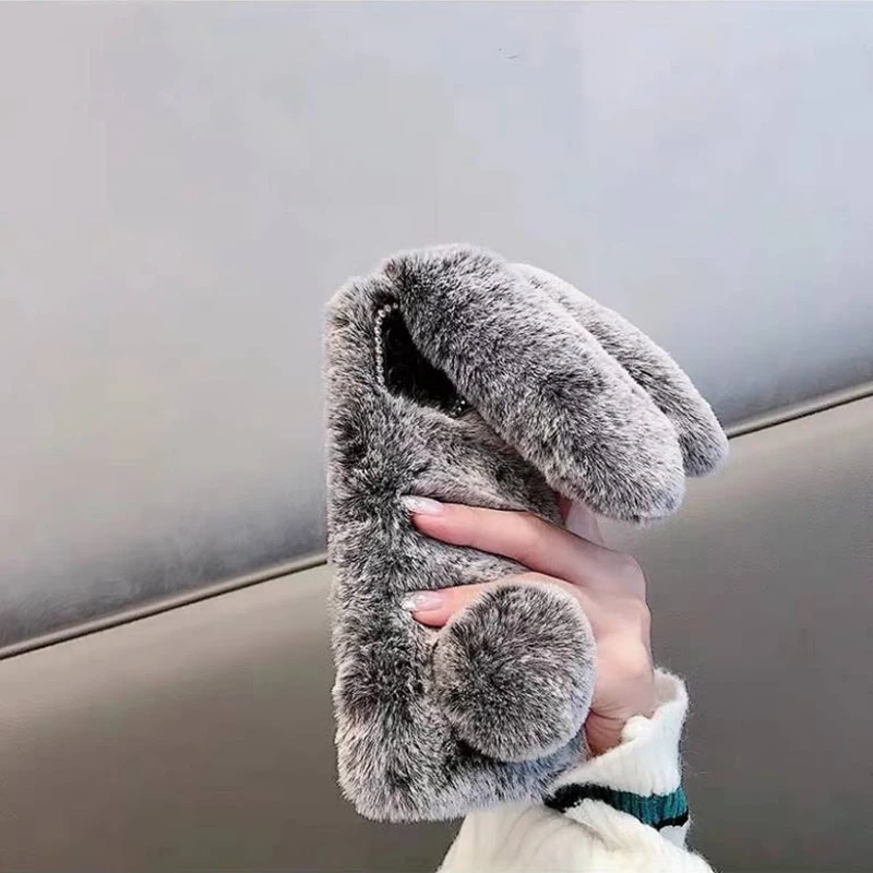 Теплый плюшевый Меховой чехол для iPhone 11 Pro Max 8 7 6 6S Plus 3D милый чехол Кролик Пушистый пушистый мех чехол для телефона для iPhone X XR XS Max
