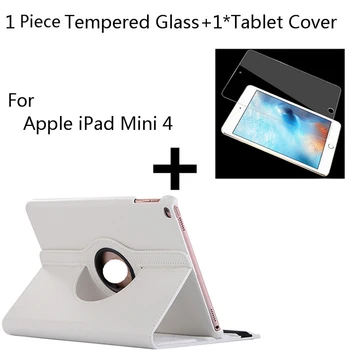 

For Apple iPad Mini 4 A1538 A1550 Case Wholesale 360 Rotation Stand Cover PU Flip Cover+Tablet Tempered Glass Screen Protector
