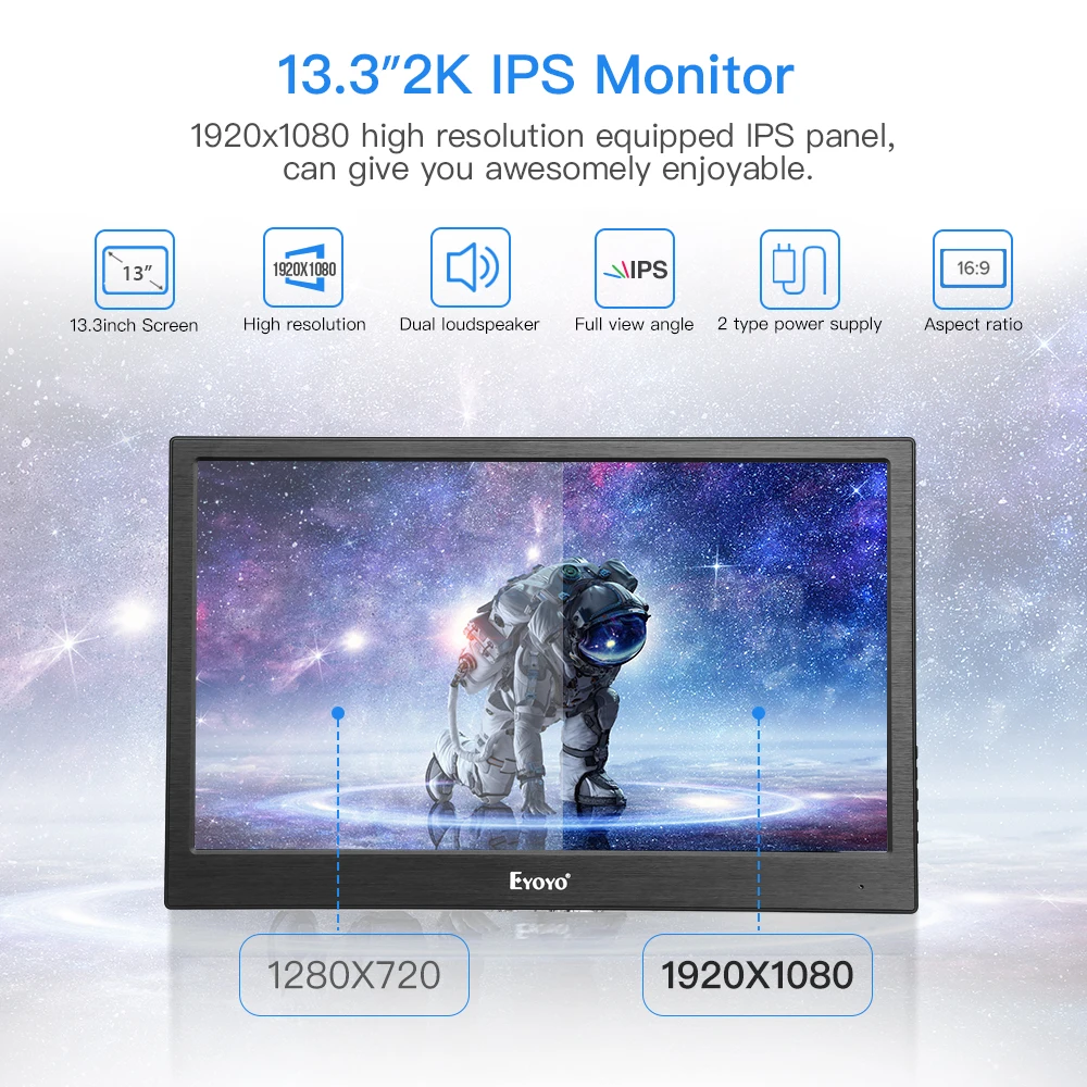 Eyoyo EM13N 13 Portable PC Gaming Monitor 1920x1080 FHD IPS LCD Screen for Xbox One 360 2