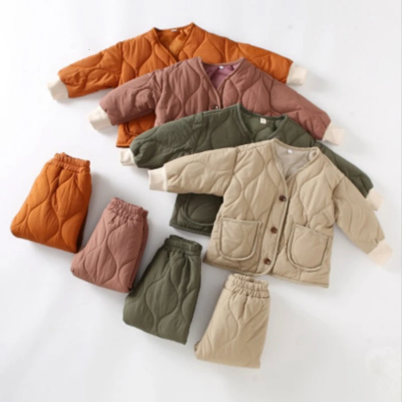 Children's Jacket Autumn and Winter Children's Thin Cotton Coat Baby Out Clothes Warm Cotton Jacket Winter Two-piece