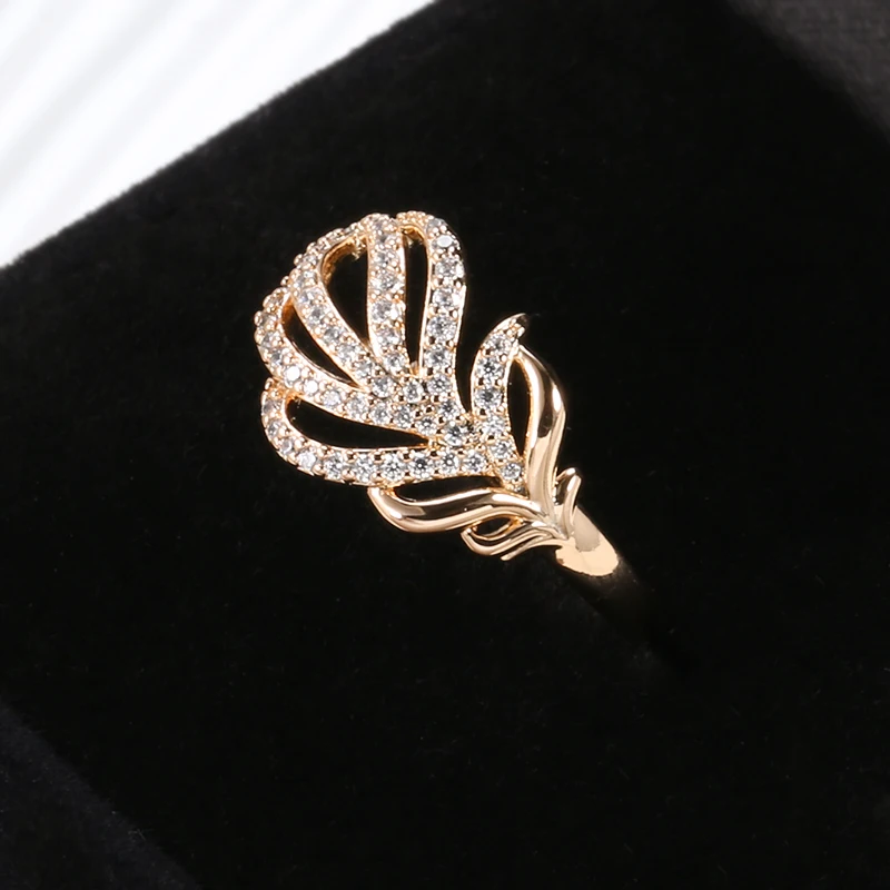 Kinel Hot 585 Rose Gold Crystal Flower Ring Fashion Natural Zircon Vintage Ring for Women Gift Daily Fine Jewelry