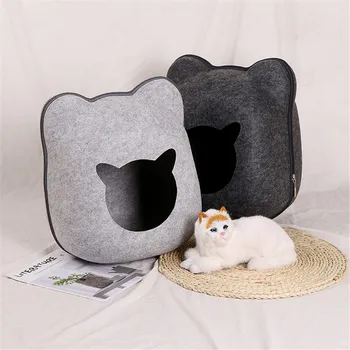 

Cat Bed Cave Sleeping Bag Zipper Cat Shape Felt Cloth Cat House Bed For Cats Basket Bags Animals Beds Nest Cushion Pet Supply 5
