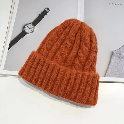 caramel Женские шапки Skullies, зимние теплые трикотажные шапки для дам, дикая плотная вязаная Шапочка, шапка, новая мода, шерстяной берет, шапочка - Цвет: caramel