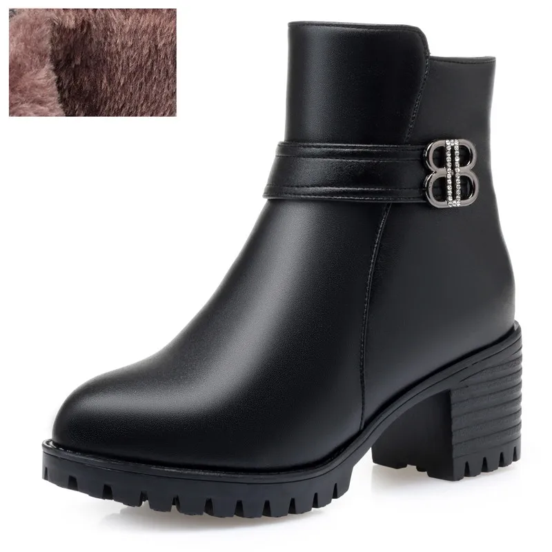 fluff Black AIYUQI женская зимняя обувь теплая шерсть модные туфли на плоской подошве, женская обувь Для женщин с защитой от снега; нескользящие резиновые сапоги с шерстью большие размеры Ботильоны Для женщин - Цвет: fluff Black