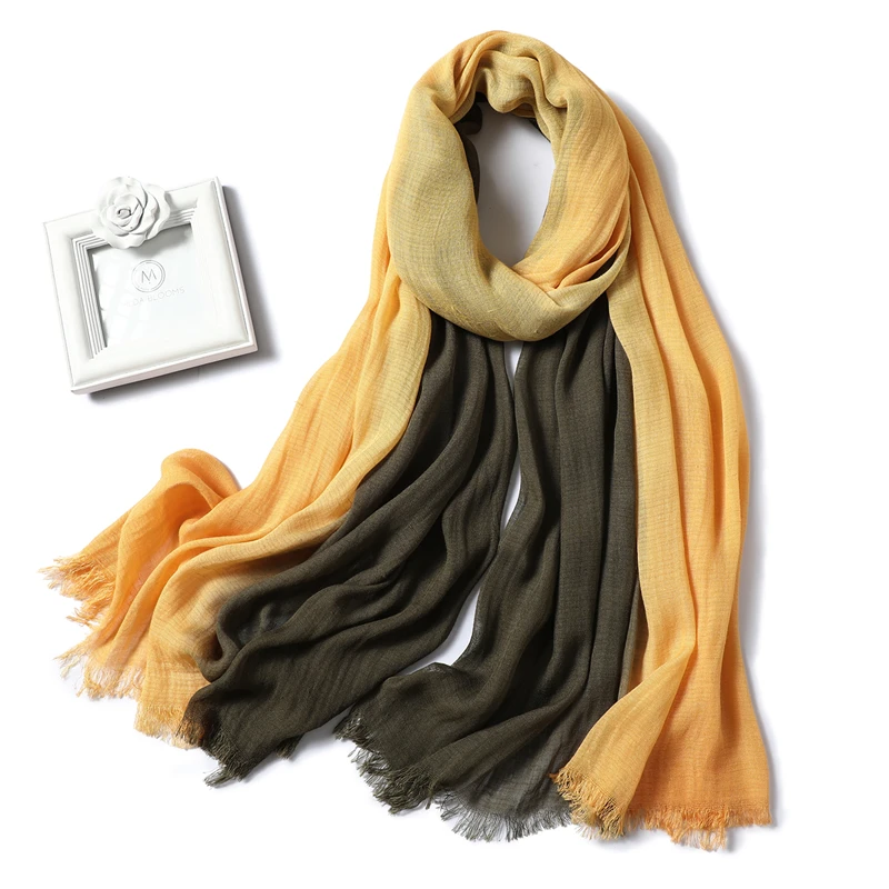 Женский шарф модный градиент сплошной хлопок Шали Обертывания для леди зимние шарфы Hijabs женский газовый шарф палантины Шея повязка на голову - Цвет: yellow green