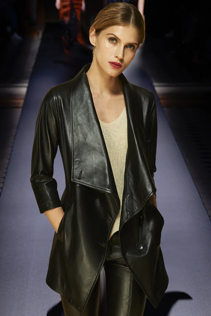 Женская готическая Элегантная черная длинная куртка из искусственной кожи пальто осень зима офисная верхняя одежда Harajuku ветровка одежда 3XL